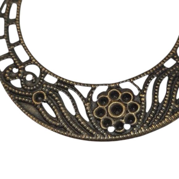 Floral Hoop Pierced Earrings Round Copper Tone Vintage like 2 inch drop - Picture 3 of 9